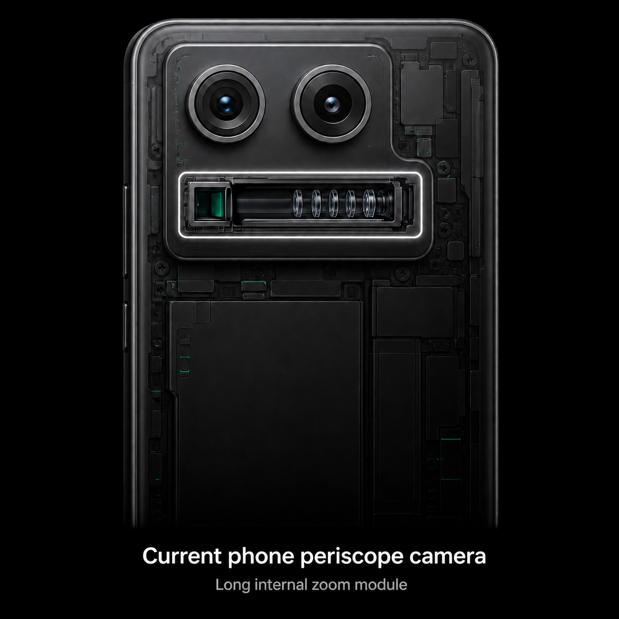 Today: size of periscope camera (dashed lines) in current phones
